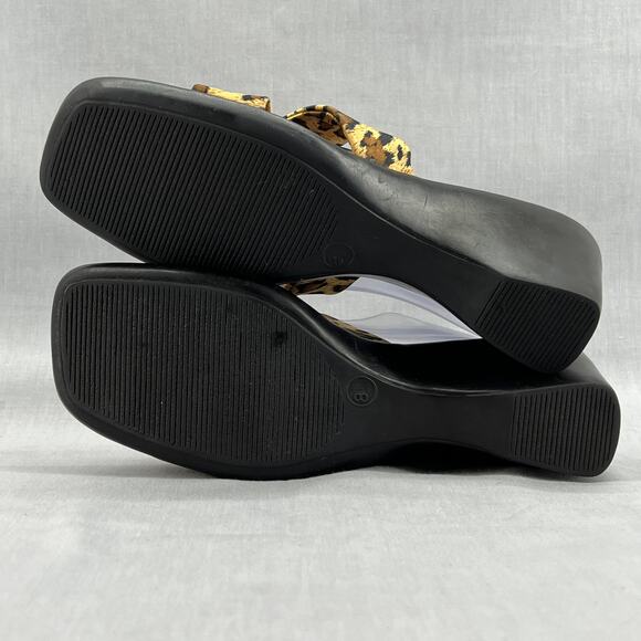 New Twist Slip On Strap Wedge Heel Sandal- Leopard -Tan-Black-Women Size 8 - Picture 9 of 11